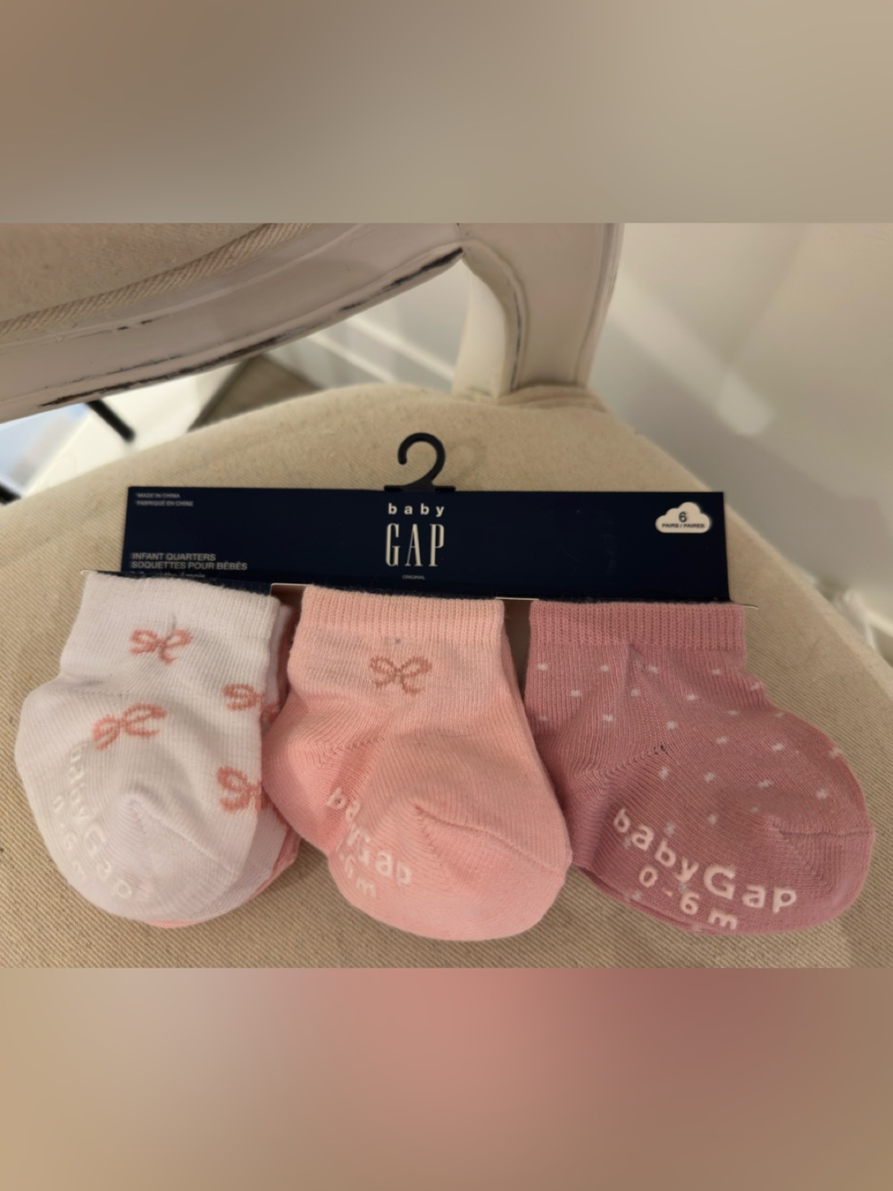 ๐ฉฐ 0~6 Mth GAP Adorable Pink and White Baby Bow & Polka Dot Socks Set 6 pairs NWT